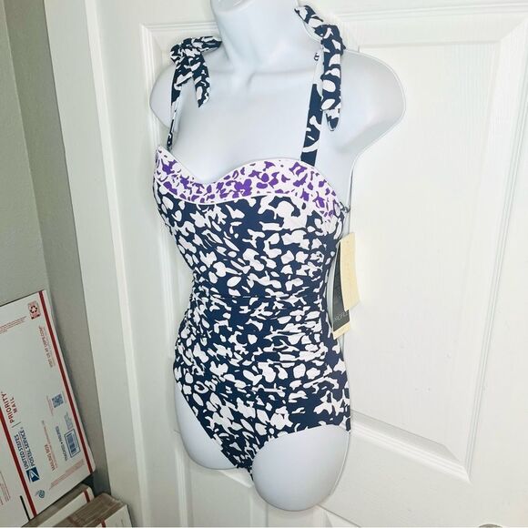 PROFILE BY GOTTEX Upf 50 Pop Flower D Cup Tank One-Piece Swimsuit Purple Blue 8 - Picture 6 of 13